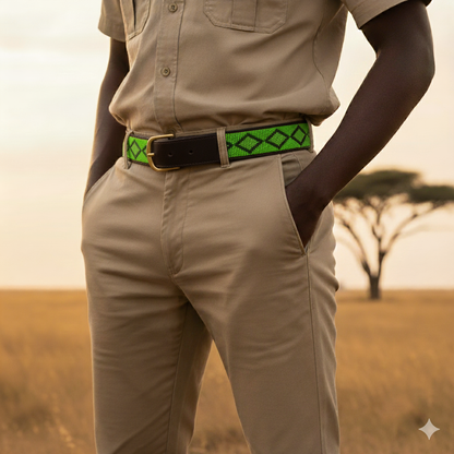 Handcrafted Maasai Belt - Lime Geometric