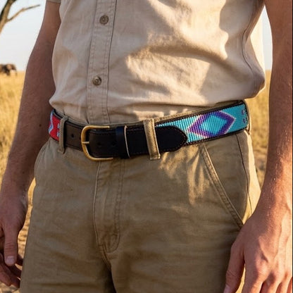 Handcrafted Maasai Belt - Blue Red Geometric